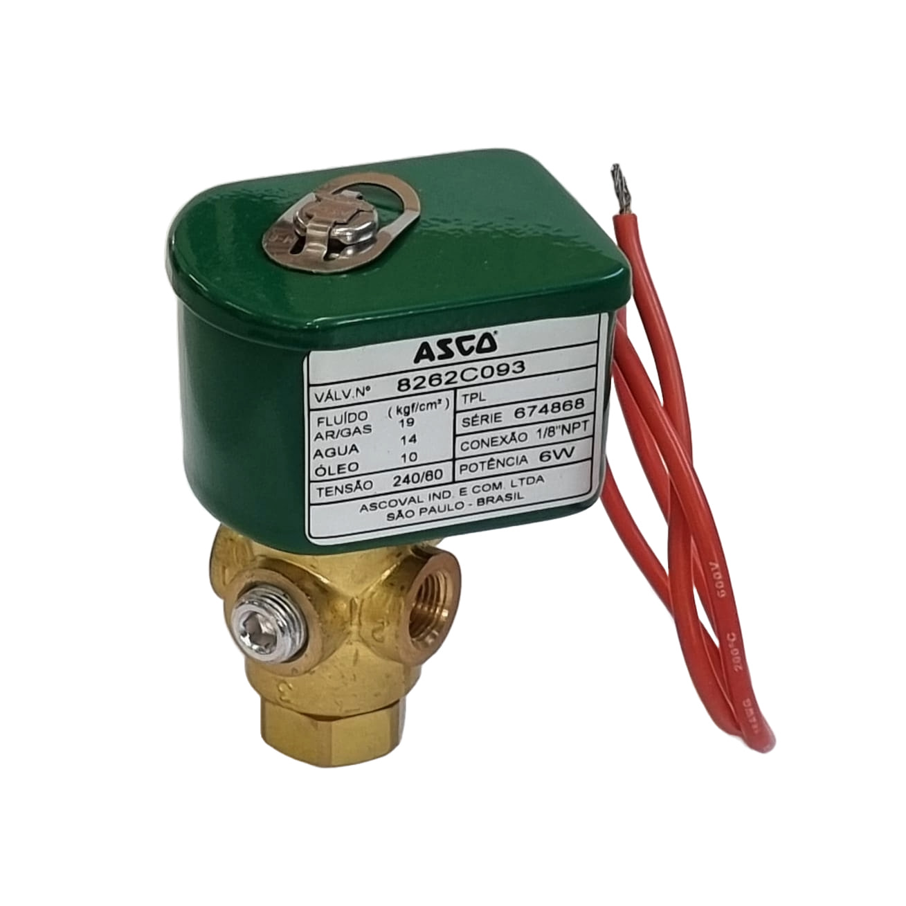ASCO ASCOVAL <br/>
fluido ar, gás, água, óleo <br/>
conexão 1/8NPT 6W