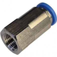 Conexão pneumática 1 Rosca fêmea G 1/8

Conexão pneumática 2 para tubo flexível com Ø externo de 8 mm

Tipo de vedação no munhão aparafusado: Revestimento

Posição de instalação: Indiferente

Formato Formato: reto

Pressão operacional por toda a faixa de temperatura: -0.95 bar ... 6 bar

Meio de operação: Ar comprimido, Água (na forma líquida, sem gelo)

Temperatura ambiente: -10 oC ... 80 oC

Tipo de montagem: hexágono externo com tamanho 24mm

- Materiais

Corpo: Latão, niquelado

Anel de desengate: POM

Vedação do tubo flexível: NBR

Braçadeira: Aço inoxidável de alta liga

QSF188B

â€‹
