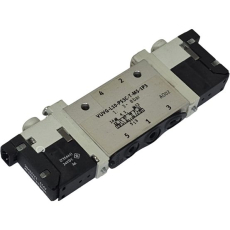 Válvula solenóide pneumática da série VUVG, modelo VUVG-L10-P53C-TM5-1P3, direcional 5/3 normalmente fechada com posição central fechada, acionada eletricamente (24VDC), conexões pneumáticas M5, fluxo nominal 210l/min, faixa de pressão de 3 a 8 bar e ciclo contínuo.Modelo/ Serial: 566459