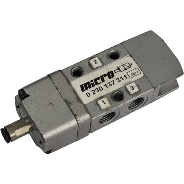 3/2 vias, conexão rosca 1/8, atuador mecânico, retorno mola, fluido ar comprimido