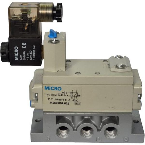 Série VS1 NG Global Class, 5/2vias, simples solenóide, reação por mola, pressão de trabalho 2,5-10bar, fluido ar comprimido / gases inertes, sobre base normalizada