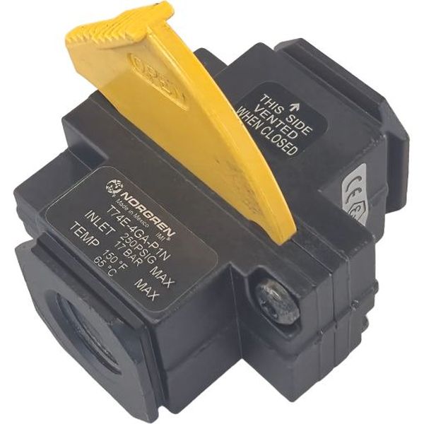 3/2 vias, corpo zinco, elastômeros NBR, travas em amarelo, conexão rosca G1/2