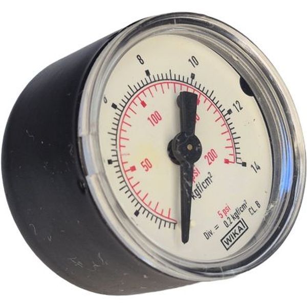 conexão rosca 1/8, saída por trás, diâmetro 40mm, caixa de plástico, visor de plástico, fluido ar comprimido