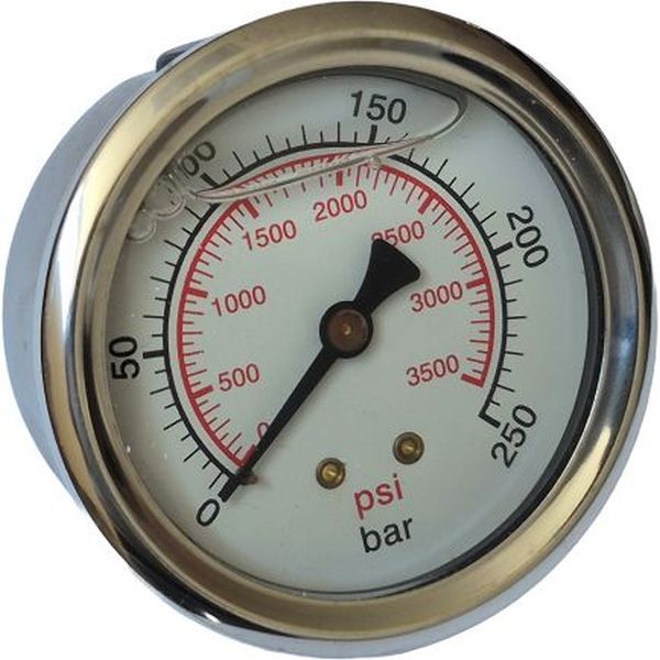 saída traseira, rosca 1/4, com glicerina, mostrador 63mm, fluido óleo