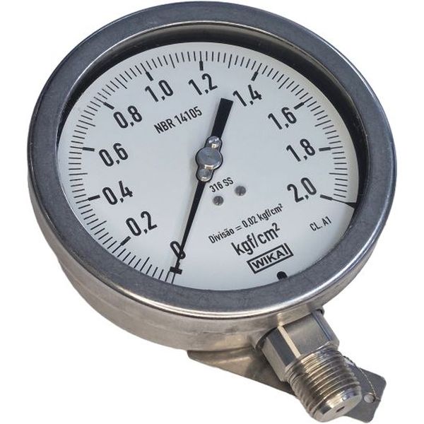 saída por baixo, conexão rosca 1 polegada, visor 120mm, caixa metálica, fluido ar comprimido