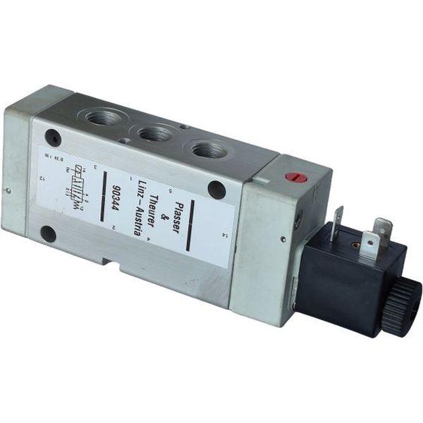 5/2 vias, conexão rosca 1/4, acionamento elétrico, retorno mola, bobina KC3399 24VDC 4,8W, fluido ar comprimido