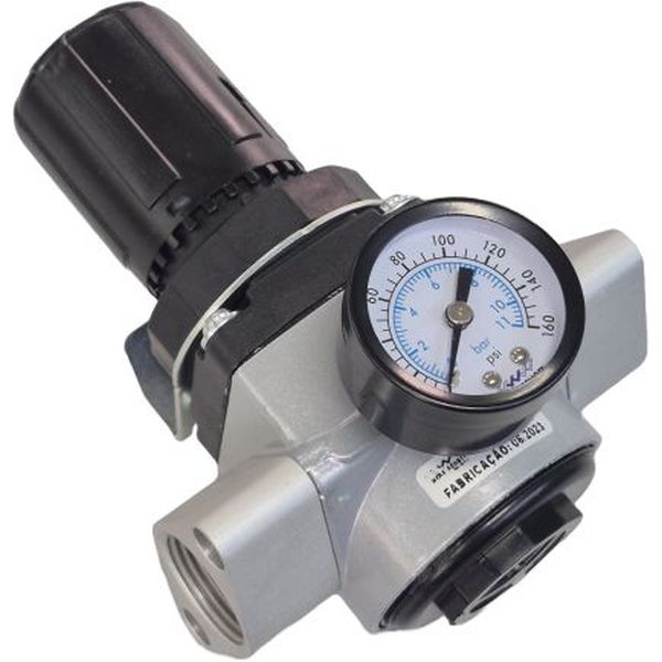 Série médio, conexão rosca 3/4bsp, com sangria, com suporte, pressão de trabalho 0,2...8bar, conexão do manômetro 1/8, escala do manômetro 0...160psi, fluido ar comprimido, corpo alumínio, vedações Buna-N