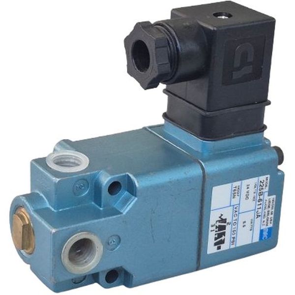 Série 200, conexão rosca 1/4nptf, 3/2 vias, acionamento solenóide / retorno mola, bobina bobina 24VDC 8.5Watts, meio ar comprimido / vácuo / gases inertes