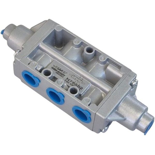 válvula conexão rosca 3/8, 5 vias / 2 posições, acionamento piloto / retorno piloto, fluido ar comprimido / gases inertes