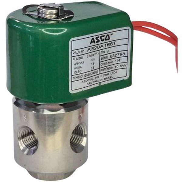 conexão rosca 1/4, tensão 120/50 240/60, potência 10,5W, fluido ar / gás / água / óleo