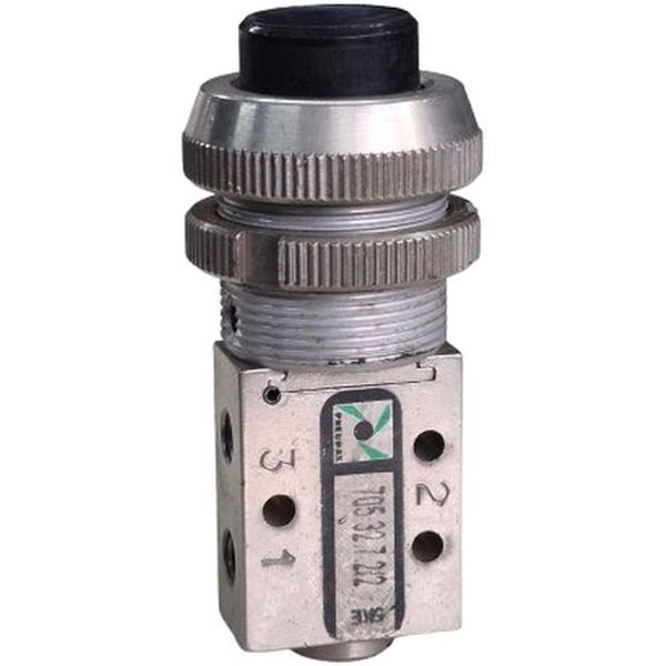 3/2 vias, conexão rosca M5, acionamento botão, fluido ar comprimido