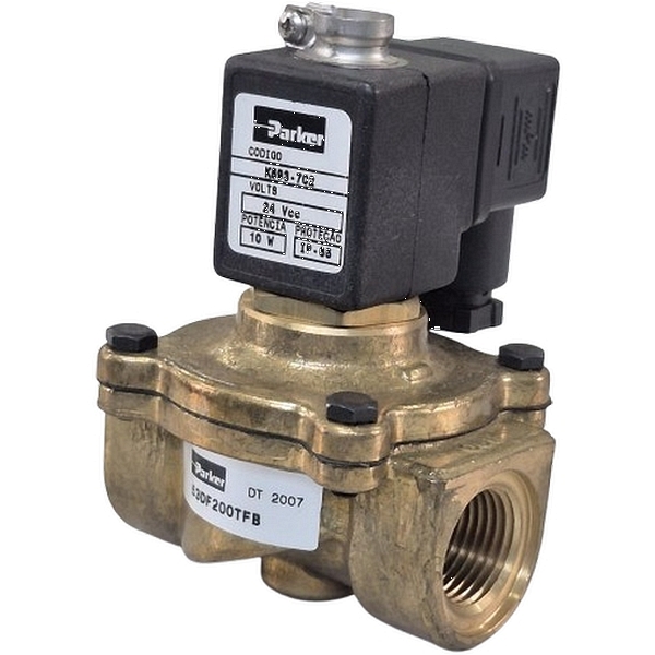 Série 53, 2 vias / servo-operada (diafragma), rosca 1/2npt, atuação solenóide,  tensão voltagem 24VCC 10W IP65, corpo latão, vedações NBR, meios ar / gás / água / óleos leves