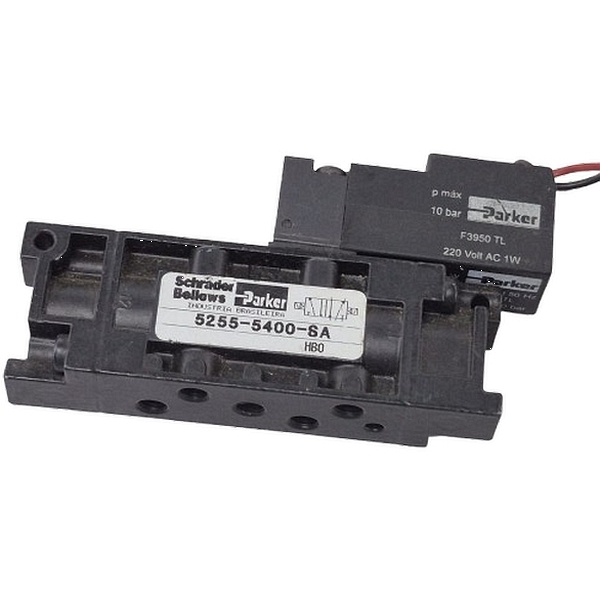 5/2 vias, bobina 220 VAC 1W ligação elétrica com fio, pressão máxima 10bar, montagem sobre placa