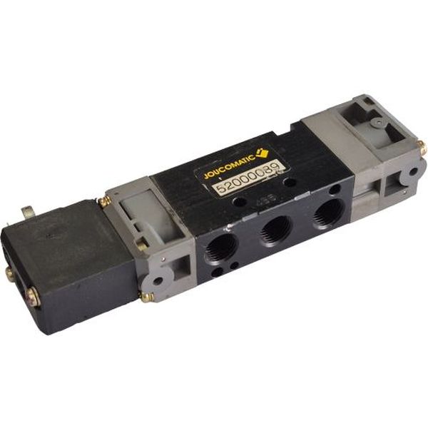 Série 520, 5/3 vias, acionamento solenóide, vazão 600l/min, pressão de operação 1,5~8bar, temperatura ambiente 5~50oC, fluido ar / gás neutro, corpo alumínio, vedações NBR