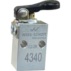 Características- Conexão: M5- Vias/Posições: 3/2- Atuador: alavanca pressão (4)- Vazão a 7 bar: 119 l/min- Cv: 0,084- Pressão de Trabalho: 0 a 8,5 bar- Pressão Mínima de Pilotagem: 1 bar- Temperatura de Trabalho: -10ºC a +80ºC- Tipo construtivo: Poppet- Fluido: ar comprimidoConstrução- Corpo: alumínio- Pino atuador: latão- Vedações: Buna-NAs válvulas da série 4000 são usadas para acionamento de pequenos cilindros de simples ação e/ou para emissão de sinal para pilotagem de outras válvulas. São ideais para montagem em painéis.válvula pneumática, microválvula para ar comprimido, válvula para montagem em painel, válvula mini, mini válvula, válvula conexão rosca M5