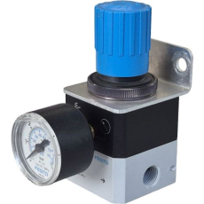 Regulador de pressão de precisão LRP-1/4-4 159501 com suporte para fixação e manômetro - FESTO seminovo Regulador de pressão de precisão LRP-1/4-4 159501 com suporte para fixação e manômetro - FESTO seminovo
