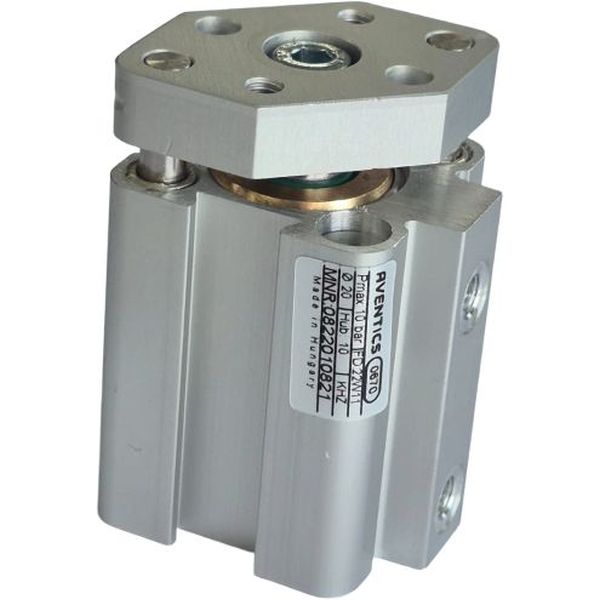 diâmetro 20mm, curso 10mm, compacto guiado, pressão máxima 10bar, meio ar comprimido