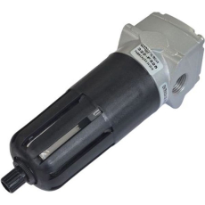 Características

- conexão: 1/2 BSP

- vazão a 7 bar: 4410 l/min

- pressão de trabalho: 0,2 a 8 bar

- pressão máxima de entrada: 12 bar

- temperatura de trabalho: -10oC a +60oC

- fluido: ar comprimido

- capacidade do copo: 0,150 l

- peso: 390 g

Construção

- corpo: alumínio

- copo: Policarbonato com protetor e com dreno duplo (injetado)

- vedações: buna-N

- protetor do copo: polipropileno

Utilização: purificação do ar comprimido de partículas sólidas, gotas de umidade, hidrocarbonetos e odores

- Copo com proteção

filtro pneumático, filtração do ar, filtragem do ar, filtro de ar, linha de ar comprimido, eliminar impurezas do ar, remover resíduos do ar, tratamento do ar, conservação do ar, purificação do ar, manutenção do sistema pneumático
