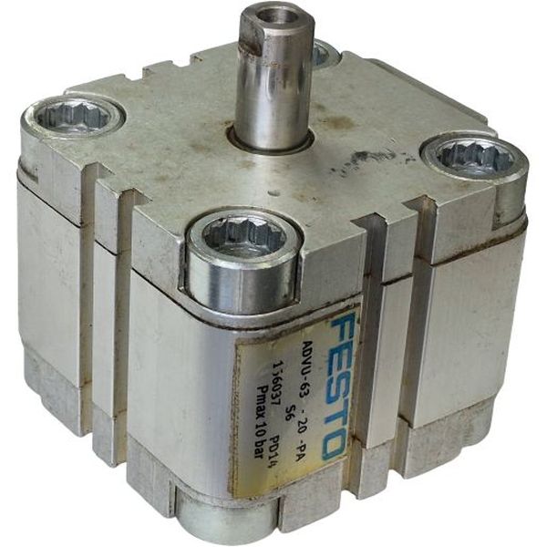 cilindro compacto, diâmetro 63mm, curso 20mm, anéis/placas de amortecimento elástico nas posições finais de curso, detecção de posição