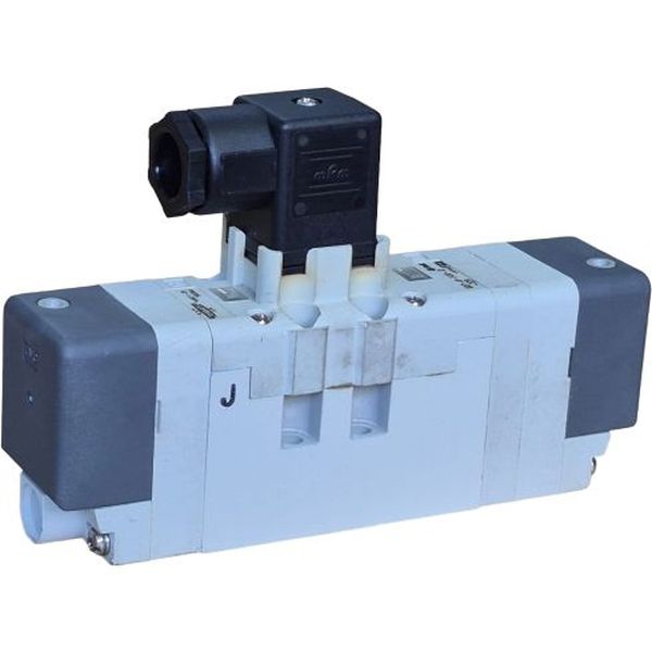 5/3 vias, duplo solenóide, montagem sobre placa, válvula norma ISO, tensão de alimentação 24VDC, com LED indicador, pressão 0,2~1,0MPa