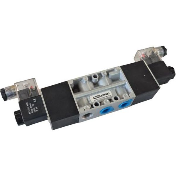 5/2 vias, conexão rosca 1/4bsp, atuador solenóide / retorno solenóide, 110VAC 4.4W, pressão máxima 10bar