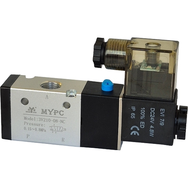 3/2 vias, conexão 1/4, simples solenóide, 24VDC 4,8VA, pressão 0,15~0,8MPa