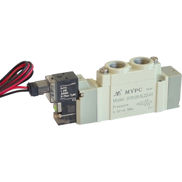 5/2 vias, fixação sobre placa, simples solenóide, 24VDC 1,2W, pressão 0,15~0,7MPa