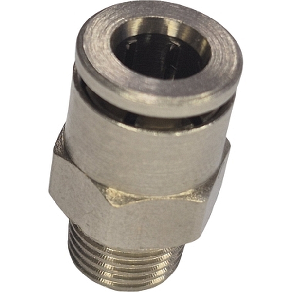 conexão rosca 1/4, conexão push-in para tubo 8mm, corpo metálico, anel de desengate metálico