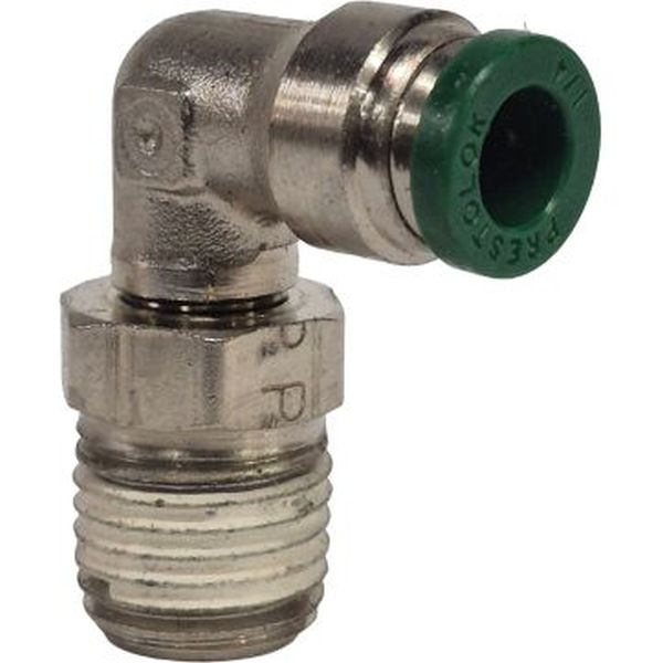 conexão rosca 1/4, conexão push-in para tubo 1/4, corpo metálico, anel de desengate verde