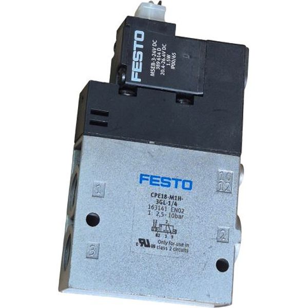 3/2 vias, conexão rosca 1/4, largura 18mm, acionamento solenóide / retorno mola pneumática, 24VDC