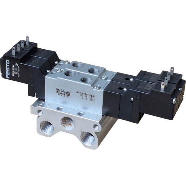 5/3 vias, duplo solenóide, 24VDC, pressão 3~8bar, corpo alumínio. Subplaca PRS-ME-1/8-2 33408