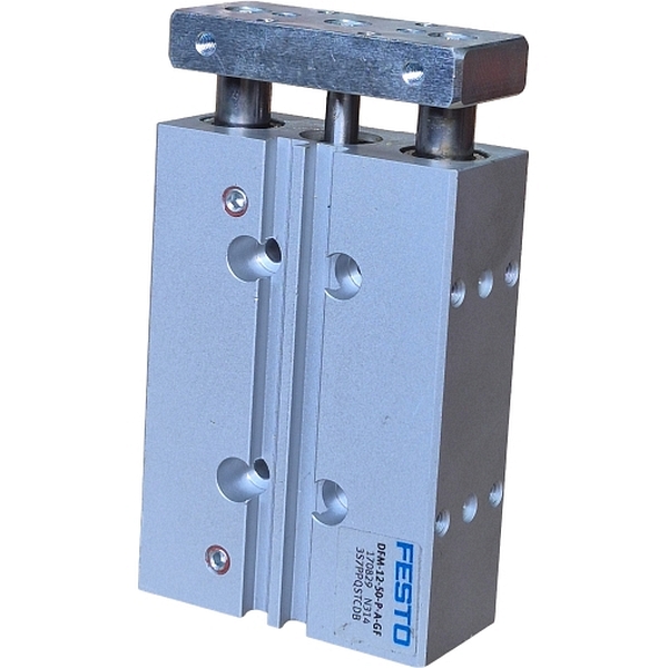 cilindro com guia, diâmetro 12mm, curso 50mm, amortecimento elástico  nas posições finais de curso, detecção de posição, guia deslizante