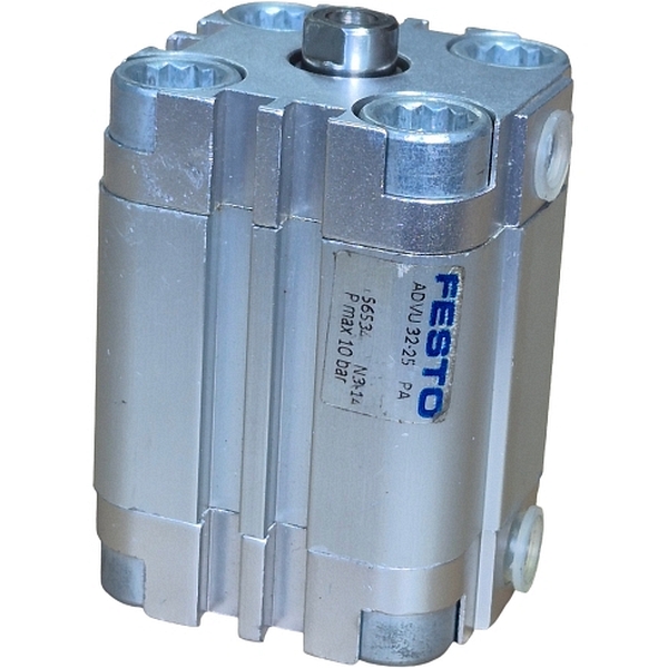 cilindro compacto, diâmetro 32mm, curso 25mm, anéis/placas de amortecimento elástico nas posições finais de curso, detecção de posição
