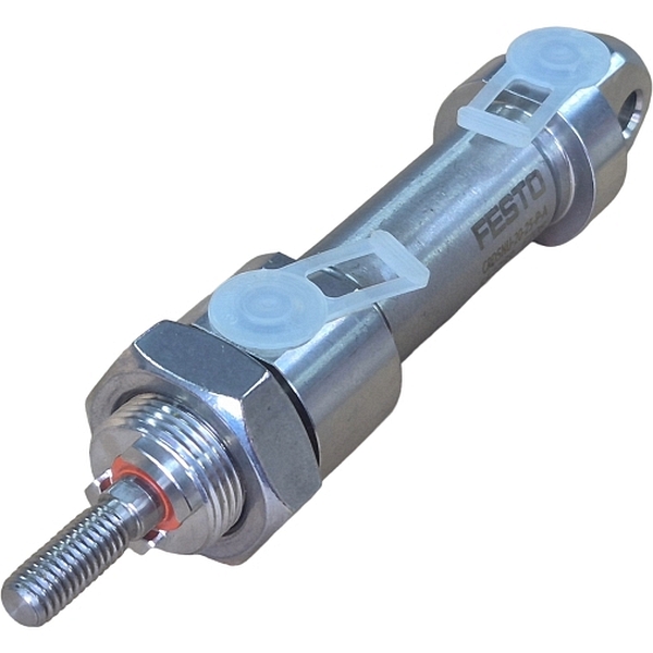 cilindro de aço inoxidável, diâmetro 20mm, curso 25mm, amortecimento elástico  nas posições finais de curso, detecção de posição