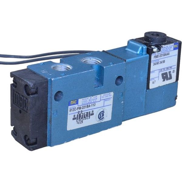 Série 800, conexão rosca 1/4nptf, 5/2 vias, montagem com manifold, acionamento solenóide, bobina 24VDC 6.7W, fluido ar comprimido / vácuo / gases inertes