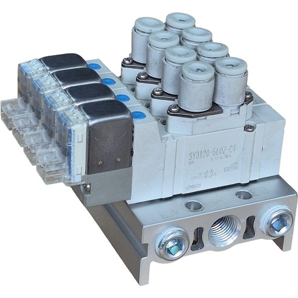 Série SY3000, 2 posições simples, bobina tensão voltagem 24VDC, ligação elétrica com fio, com luz e supressor de picos de voltagem, tamanho do pórtico diâmetro 4mm