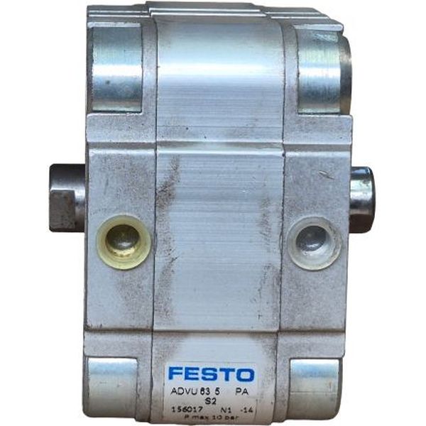 cilindro compacto, diâmetro 63mm, curso 5mm, anéis/placas de amortecimento elástico nas posições finais de curso, detecção de posição