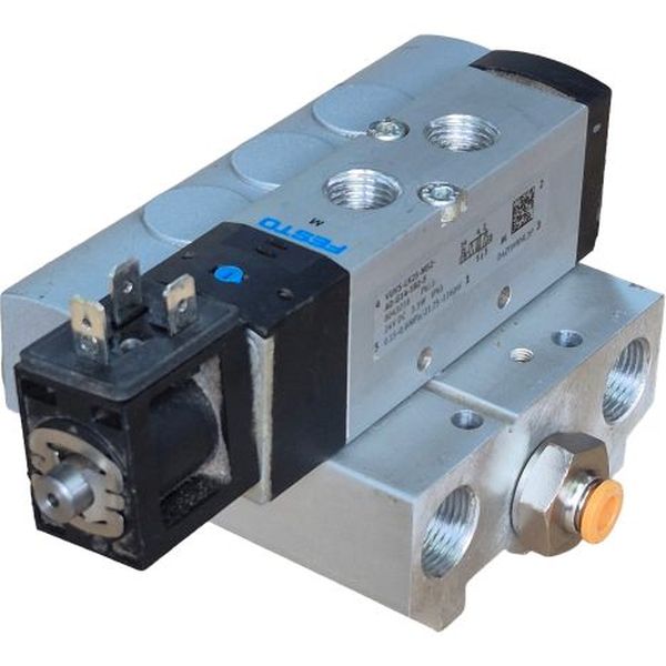 5/2 vias, conexões G1/4, atuação elétrica / retorno mola pneumática, 24VDC, vazão 1.000 l/min, meio ar comprimido, corpo alumínio, vedações NBR