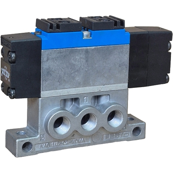 5/3 vias, centro fechado, montagem sobre placa (inclui placa), acionamento pneumático, pressão máxima 10bar, temperatura -10~60oC, corpo alumínio, vedações NBR