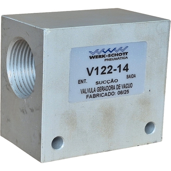 conexão rosca 1BSP, presssão de trabalho 2~7 bar, temperatura de trabalho -20~80oC,  capacidade de vácuo (5 bar) 0,38 bar, consumo de ar (5 bar) 880 l/min ou 14 venturis, corpo alumínio
