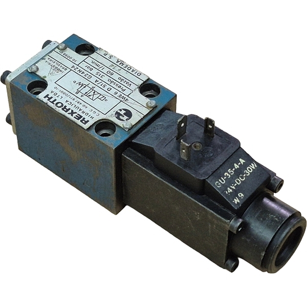 4/2 vias, centro D, acionamento solenóide, pressão máxima 315bar, vazão 60l/min. Bobina GU-35-4-A, 24VDC, 30W