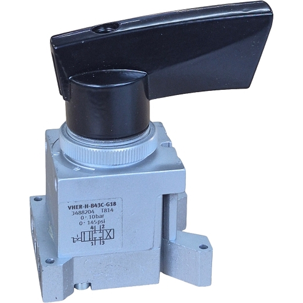 4/3 vias, conexão G1/8, pressão 0~10bar, temperatura -20~80oC, corpo alumínio, vedações borracha nitrílica