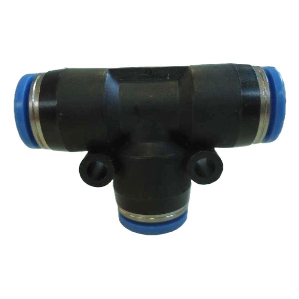 união rápida com entrada em T, conector push-in em T, conector pneumático em T, conexão para ar comprimido em T, conexão instantânea em T, conexão tipo T, engate em T, engate rápido em T, conexão T igual
