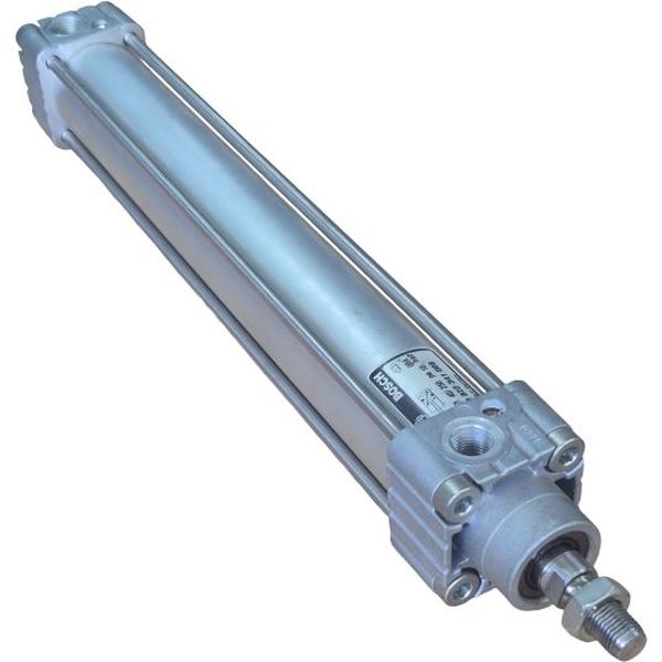 dupla ação, com amortecimento regulável nas extremidades, com tirantes, diâmetro 40mm, curso 250mm, temperatura ambiente -20...80oC, pressão nominal 10bar, tubo de alumínio