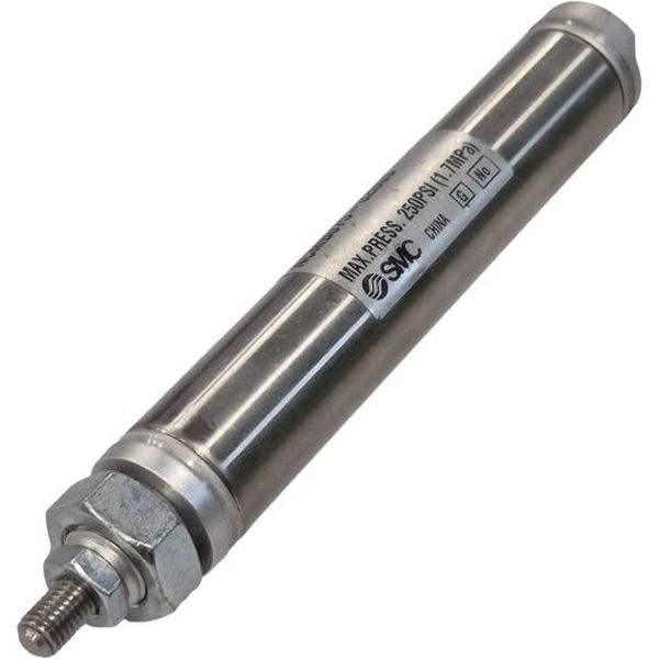 corpo de aço inoxidável, dupla ação, haste simples, diâmetro 3/4, curso 02 polegadas, fluido ar, pressão máxima 250PSI 