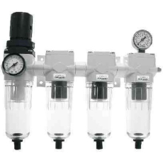 preparação do arreferencia: Série COG 1765C Médioconexão: 1/2 BSPvazão a 6 bar: 2138 l/minpressão de trabalho: 0 a 10 barpressão máxima de entrada: 12 barfluido: ar comprimidotemperatura de trabalho: -10C a 60Ccapacidade do copo: 0,15lconexão dos manometros: 1/8 BSPescala dos manometros: 0-160 PSI; 0-11 barelementos filtrantes: 5µelementos coalescentes: grau U ou grau Felemento adsorvente: carvão ativadopeso: 2280 gcomposição: composto de 1 filtro regulador + 1 filtro com elemento coalescente grau F + 1 filtro com elemento coalescente grau U + 1 filtro com elemento adsorvente de carvão ativado + 1 manometro horizontal + 1 manometro vertical