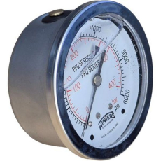 Aplicações:- Ideal para bombas, compressores, prensas hidráulicas, máquinas, equipamentospneumáticos e motores em ambientes agressivos- Use onde há vibrações e pulsações prejudiciaisDescrição e Características:- Caixa em aço inoxidável com preenchimento líquido, à prova de pulsação- Preenchido com glicerina- Partes internas em latão ou aço inoxidável- Orifício restrito em escala dupla- Plugue de ventilação em 2,5 ” (63 mm)- Painel cravado- Escala dupla (psi/bar)Especificações:- Mostrador 2.5” (63mm) alumínio branco com marcações preta e vermelha- Caixa 304 aço inoxidável (seco)- Visor: policarbonato- Anel: 304 aço inoxidável (cravado)- Soquete: latão com orifício restrito- Conexão 1/4” NPT saída traseira (horizontal)- Preenchimento líquido: glicerina- Tubo Bourdon: bronze- Ponteiro: alumínio anodizado preto- Limite de sobrepressão: 15%- Junta de soquete: Buna N para vedação de soquete interna de duas peças- Preenchimento de plug: Buna N- Junta do anel do visor: borracha de silicone- Pressão de trabalho: 75% do valor da escala total- Temperatura ambiente/ de processo com glicerina: -20&deg;C a 65&deg;C- Precisão &plusmn;1.5% do valor da escala total- Índice de Proteção IP65