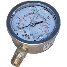 Aplicações: - Ideal para bombas, compressores, prensas hidráulicas, máquinas, equipamentos pneumáticos e motores em ambientes agressivos- Use onde há vibrações e pulsações prejudiciaisDescrição e Características: - Caixa em aço inoxidável com preenchimento líquido, à prova de pulsação- Preenchido com glicerina- Partes internas em latão ou aço inoxidável- Orifício restrito- Plugue de ventilação em 2,5 ” (63 mm) montagem inferior (excluindo conexão SAE)- Painel cravado- Escala dupla (psi/bar)- Consulte sobre a disponibilidade de flangeEspecificações:- Mostrador 2.5” (63mm) alumínio branco com marcações preta e vermelha- Caixa: aço inoxidável 304- Visor: policarbonato- Anel: aço inoxidável 304 (cravado)- Soquete: latão com orifício restrito- Conexão 1/4” NPT saída inferior (vertical)- Tubo Bourdon: bronze fosforoso- Ponteiro: alumínio anodizado preto- Limite de sobrepressão: 15%- Junta de soquete: Buna N para vedação de soquete interna de duas peças- Preenchimento de plug: Buna N- Junta do anel do visor: borracha de silicone- Pressão de trabalho: 75% do valor da escala total- Temperatura ambiente/ de processo com glicerina: -20&deg;C a 65&deg;C- Precisão: &plusmn;1.5% do valor da escala total- Proteção: IP65